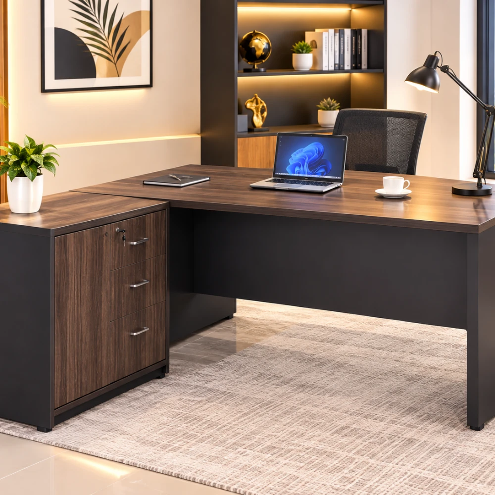 Bureau d’angle avec caisson