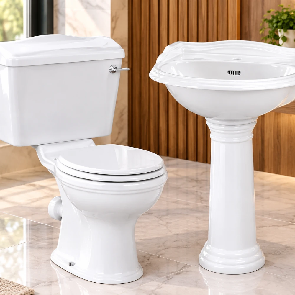 Ensemble Sanitaire de Luxe — Cuvette WC et Lavabo sur Colonne